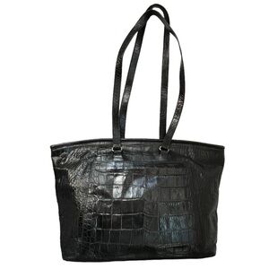 FURLA Designer Leather Bag Made In Italy Black Crocodile Shoulder Tote Purse